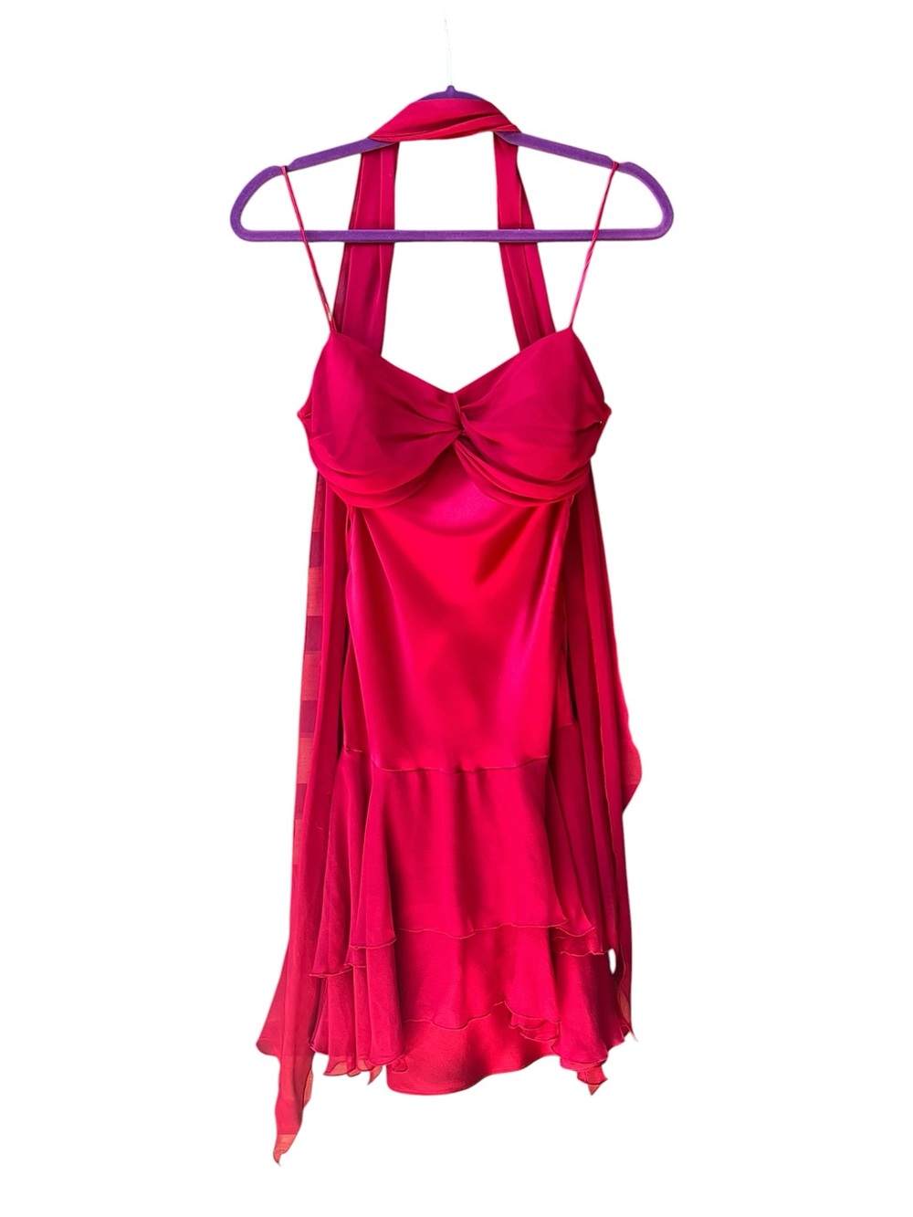 VTG Nicole Bakti 100% Silk Chiffon Tiered Ruffle Deep Red Dress Y2K USA XS